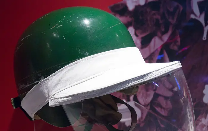 Mike Hawthorn helmet with rain visor Museo Ferrari